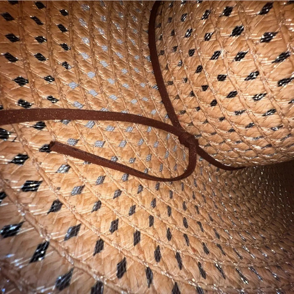 J.CrewTan open wicker clear mesh lining 5.5 inch brim Brown metallic tassel tie - Picture 4 of 7